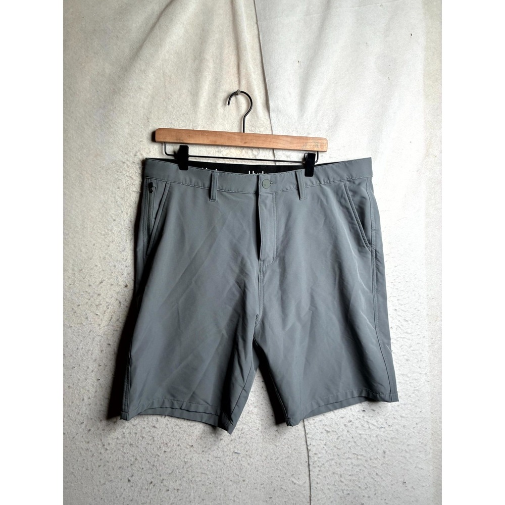 Hurley Hybrid Quick Dry Stretch Shorts Mens 36 Gray Logo High Rise Performance